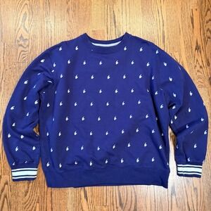 Rocawear Brooklyn's Own All Over Print Sweatshirt Large Navy Blue Crewneck NYC